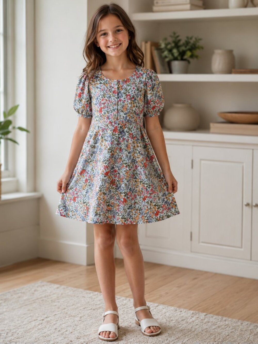 Next Direct Floral Puff Sleeve  Dress size 9